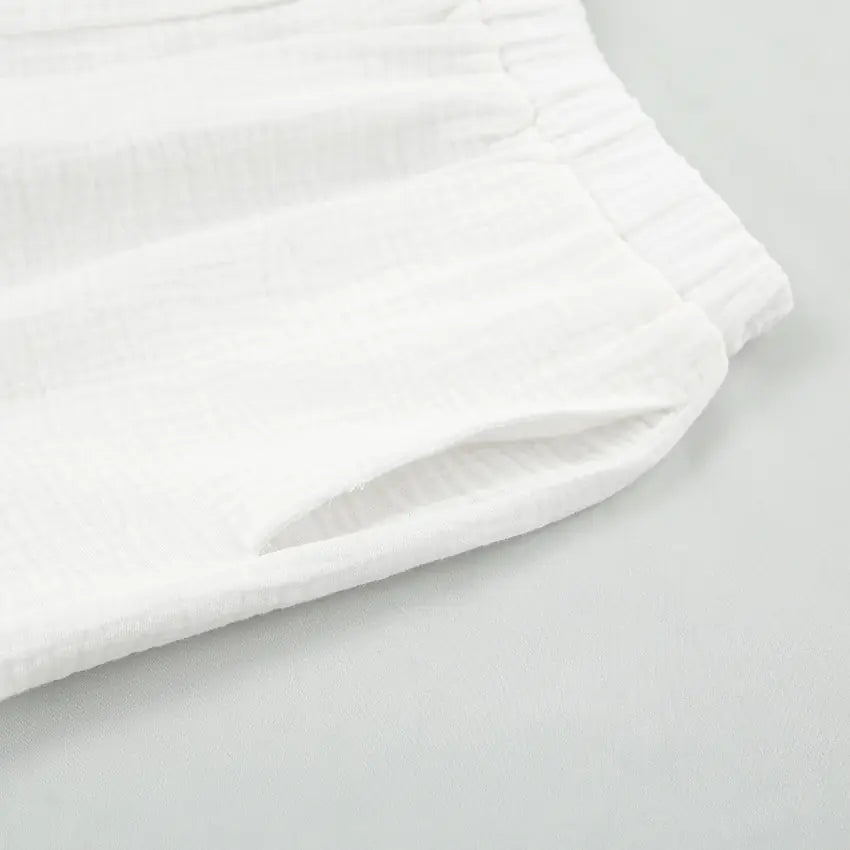 2023 Women's White Cotton Pajama Set with Cardigan