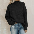 High Neck Twist Knit Solid Color Sweater for Women