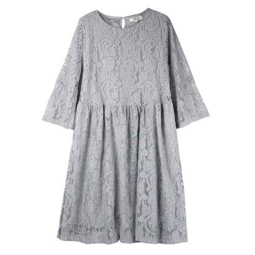 2019 Autumn Plus Size Lace Dress with Bell Sleeves