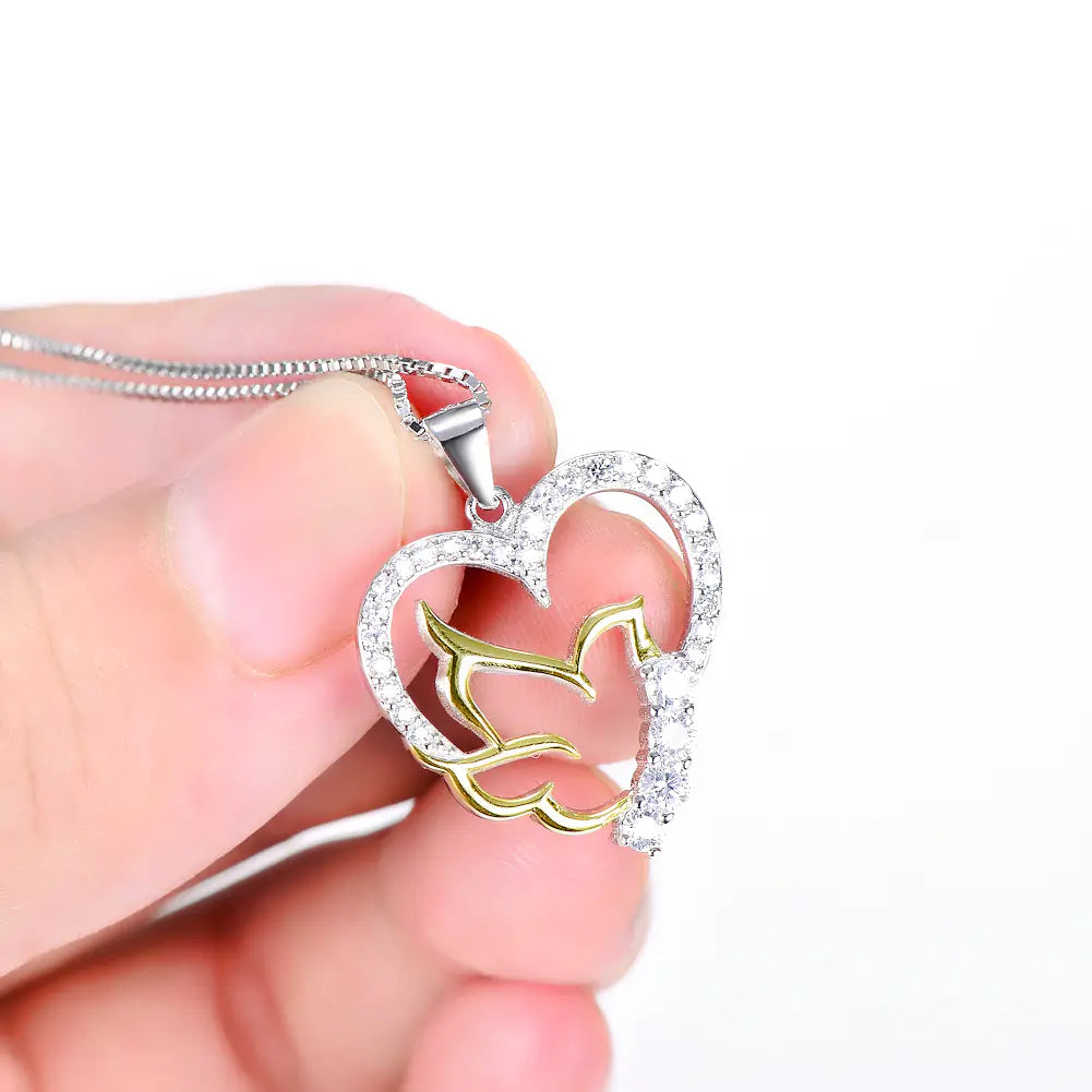 Heart-Shaped Dove Pendant Necklace with Diamonds for Women