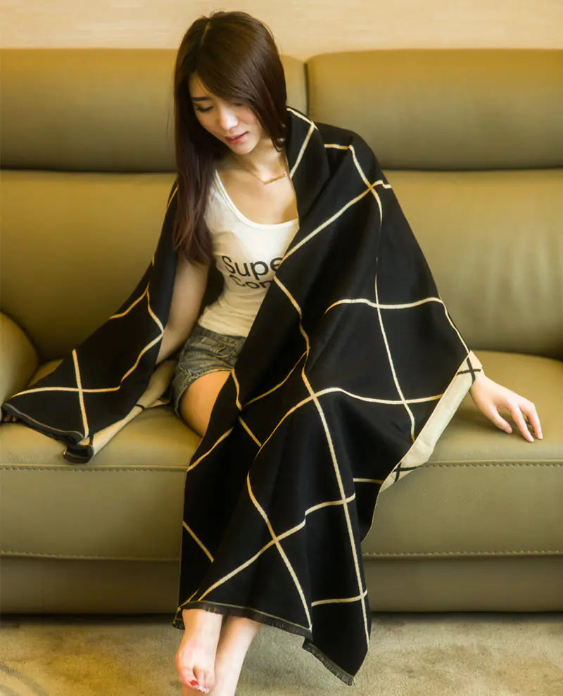 Thick Women's Autumn Winter Scarf, Long Reversible Plaid