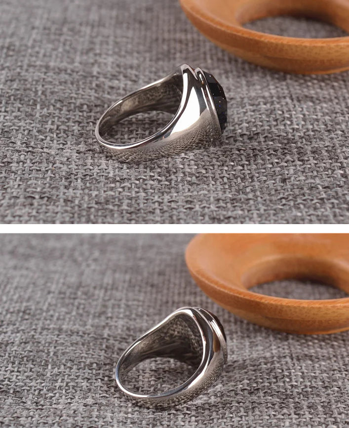 G216 Men's Titanium Steel Ring with Purple Sandstone