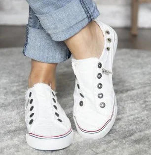 New Style Plus Size Hole Zipper Canvas Flats