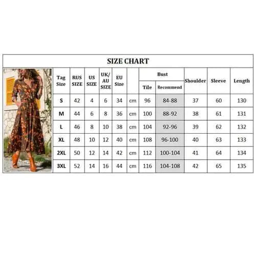 Floral V-Neck Long Sleeve High Waist Dress for Women