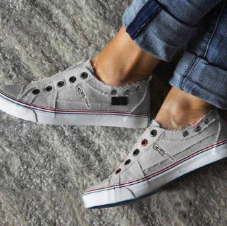 New Style Plus Size Hole Zipper Canvas Flats