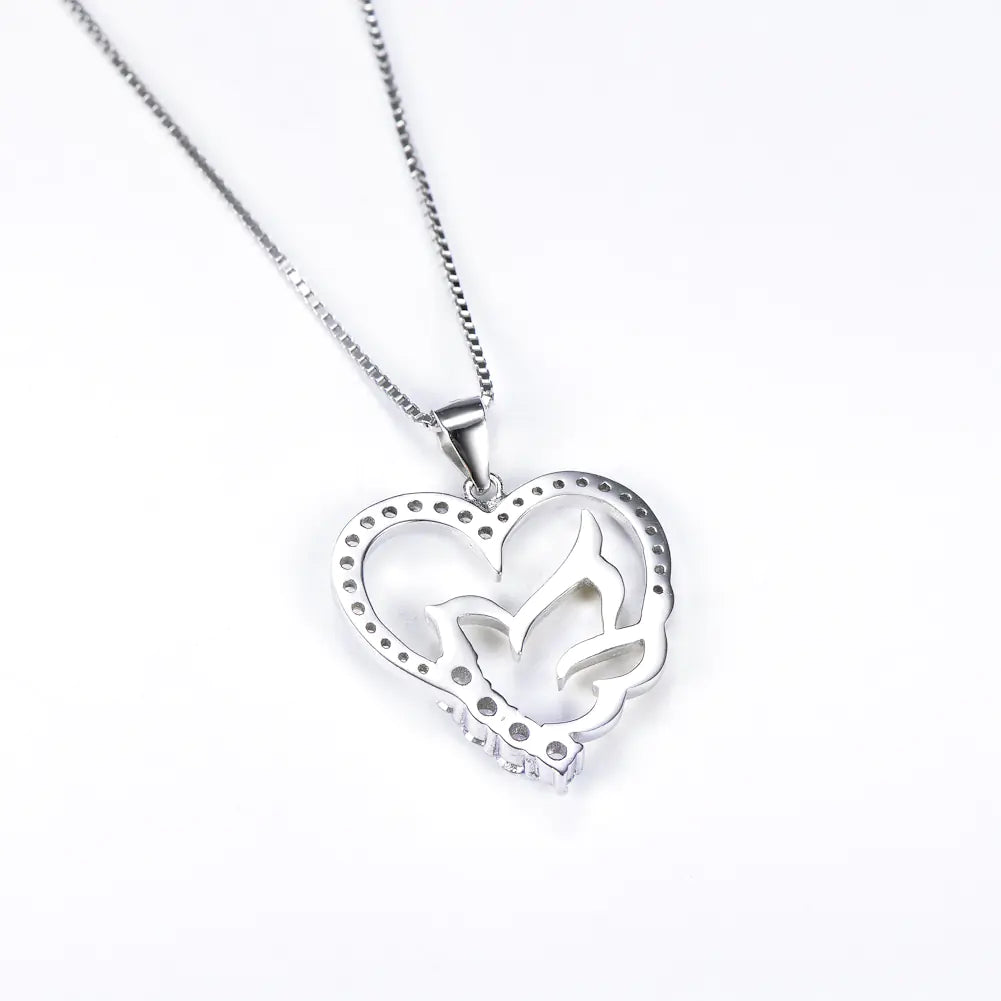 Heart-Shaped Dove Pendant Necklace with Diamonds for Women
