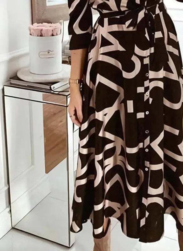 V-Neck Floral Button Long Sleeve Dress for Women