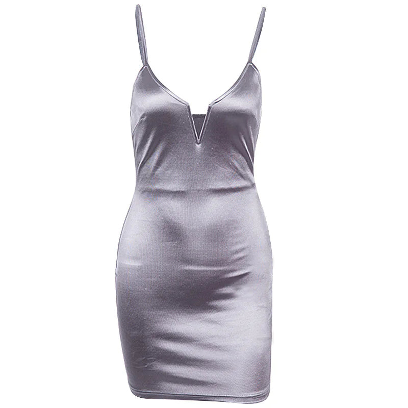 Sexy Deep V Solid Color Bodycon Slip Dress