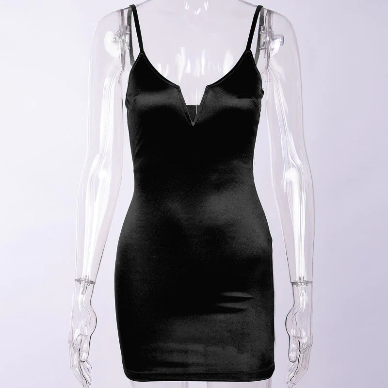 Sexy Deep V Solid Color Bodycon Slip Dress