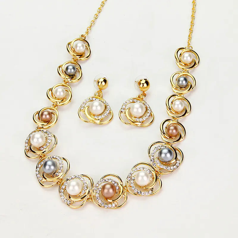 Saturn Ring Necklace and Pearl Necklace Set