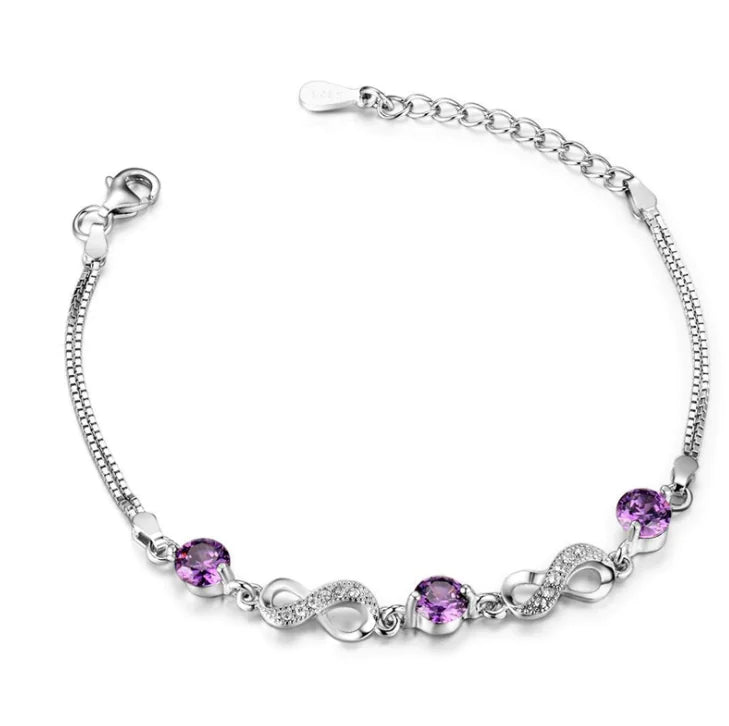 Silver Bracelet with Zirconia and Amethyst Accents