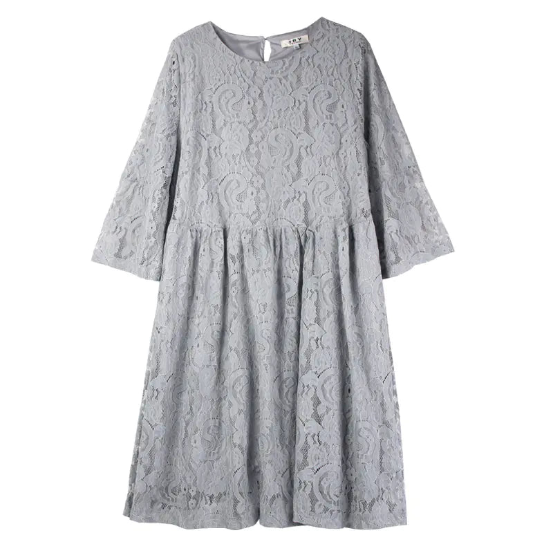 2019 Autumn Plus Size Lace Dress with Bell Sleeves