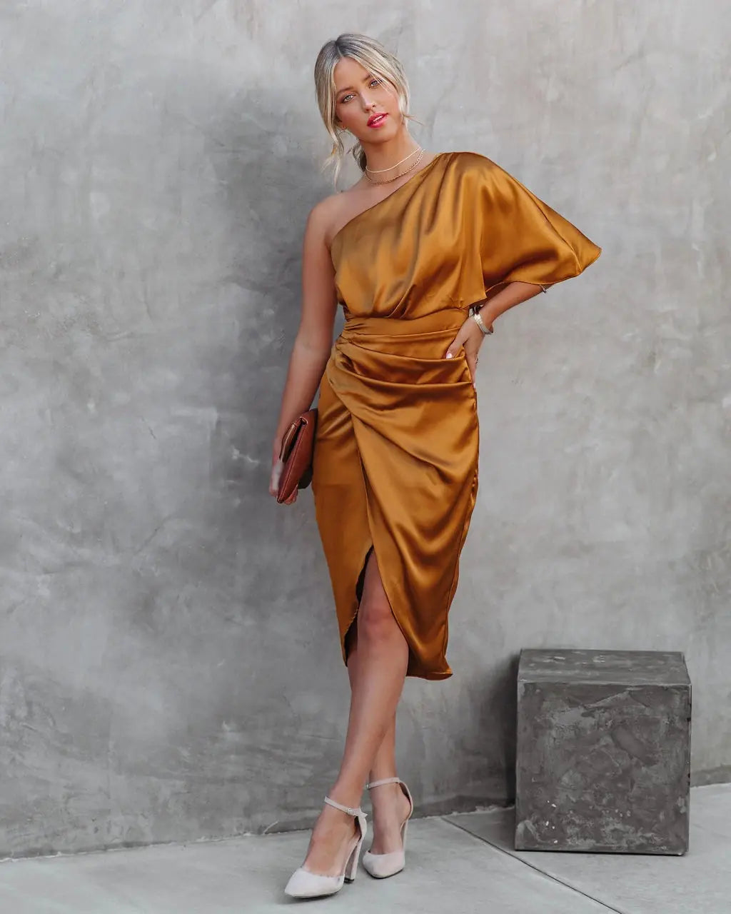2024 Women's Irregular Rose Dress with One Sleeve