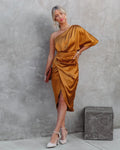 2024 Women's Irregular Rose Dress with One Sleeve