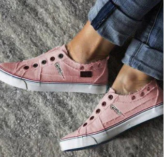 New Style Plus Size Hole Zipper Canvas Flats