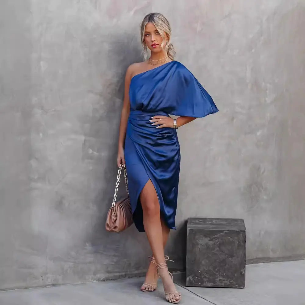 2024 Women's Irregular Rose Dress with One Sleeve