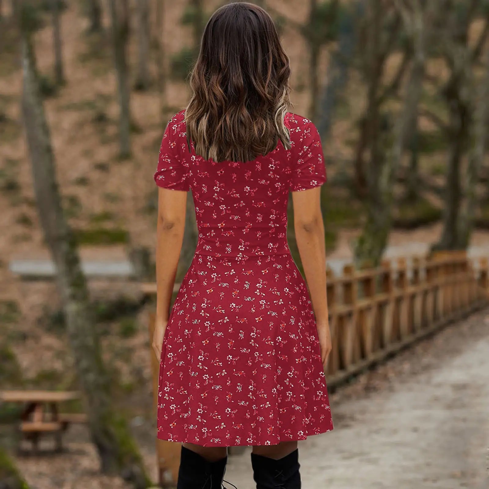 Floral Long Sleeve V-Neck Swing Party Dress for Women