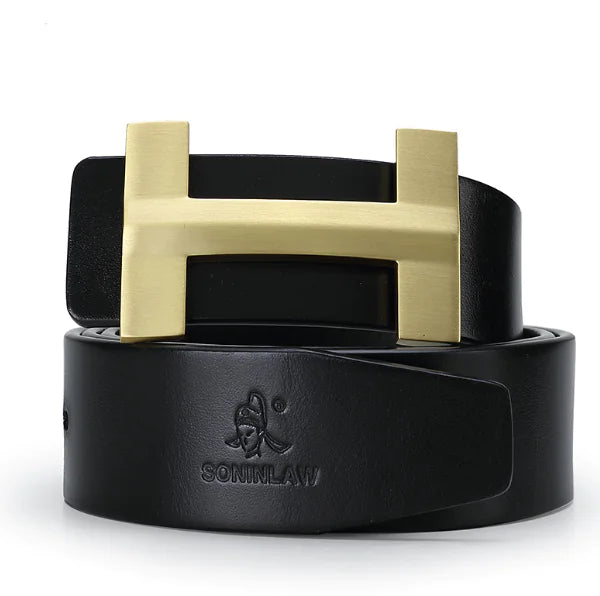 Men's Genuine Leather Belt with Brass Buckle (Fashion)