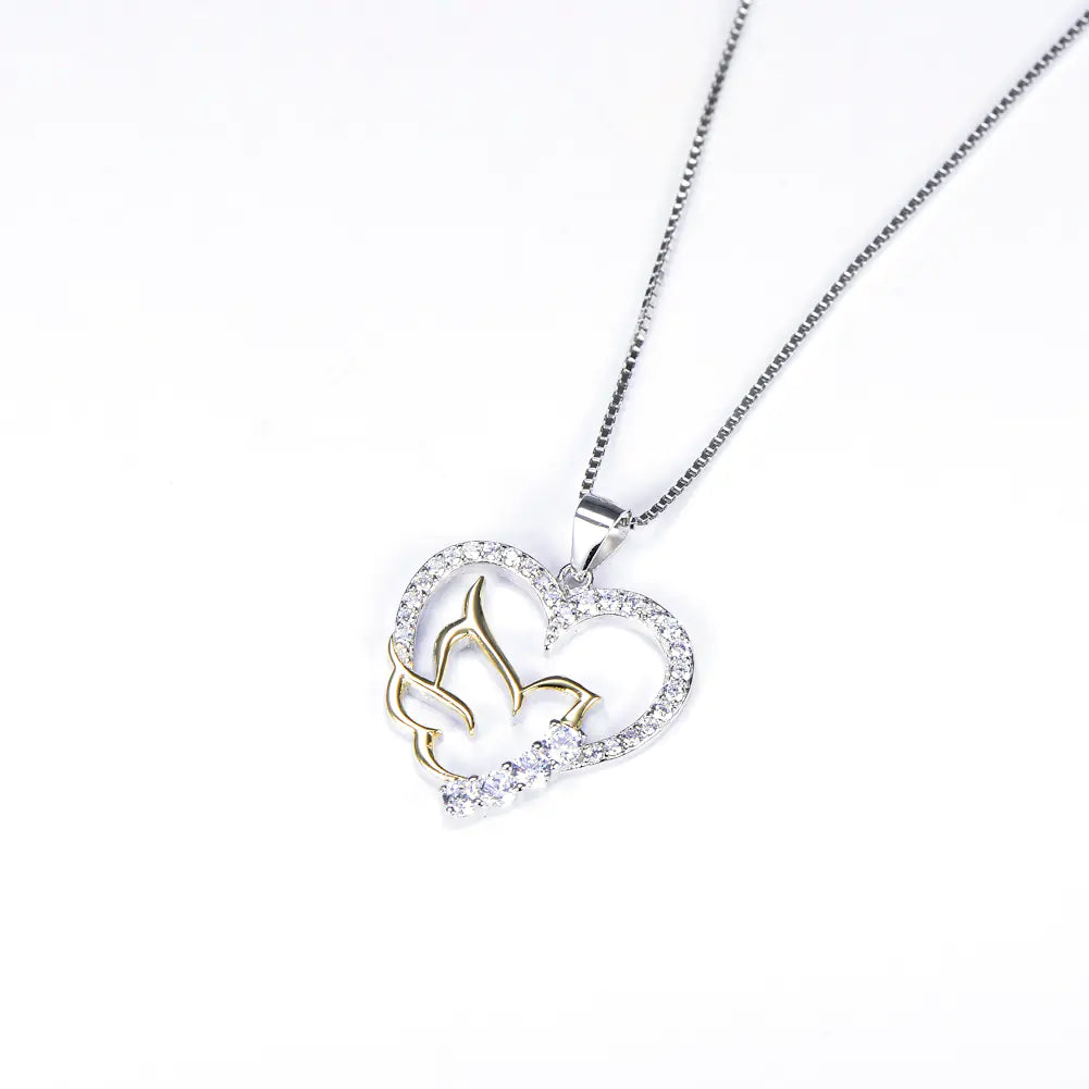 Heart-Shaped Dove Pendant Necklace with Diamonds for Women