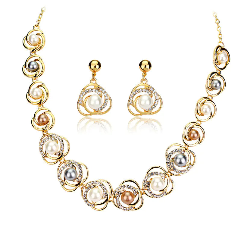 Saturn Ring Necklace and Pearl Necklace Set