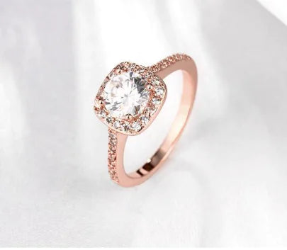 18K Rose Gold Princess Cut Zirconia Engagement Ring