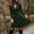 Floral Long Sleeve V-Neck Swing Party Dress for Women