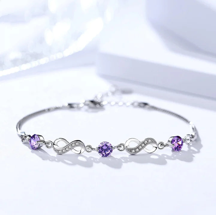 Silver Bracelet with Zirconia and Amethyst Accents