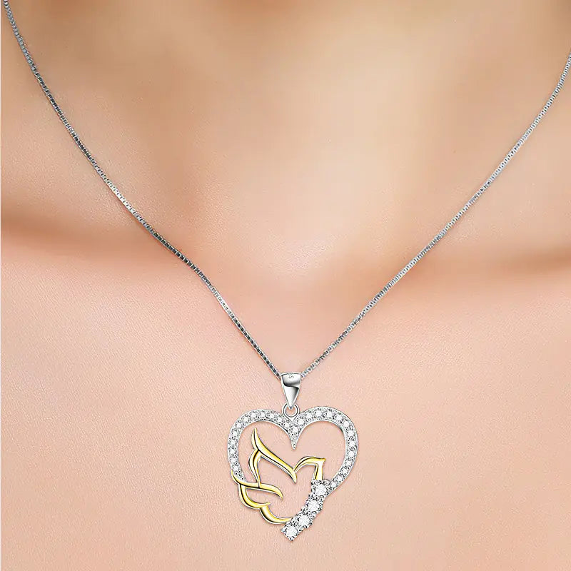 Heart-Shaped Dove Pendant Necklace with Diamonds for Women