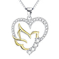 Heart-Shaped Dove Pendant Necklace with Diamonds for Women