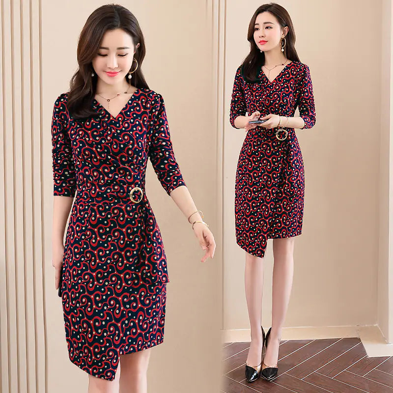 Elegant V-Neck Long Sleeve Floral Dress for Women